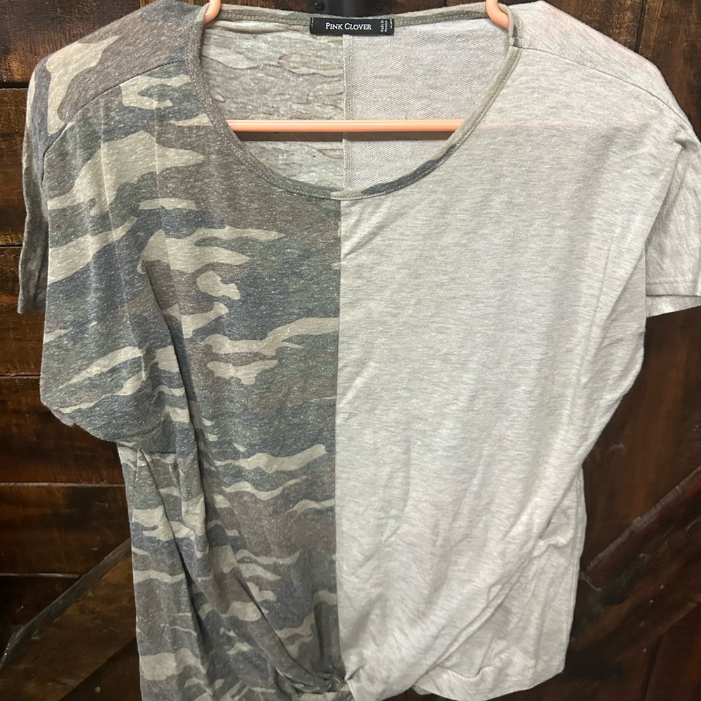 Pink Clover Women’s Camouflage and Light Gray Shirt